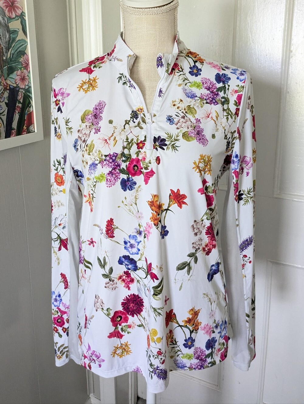 WOMEN'S FORAY GOLF Quarter Zip White Floral Long Sleeve Size Medium